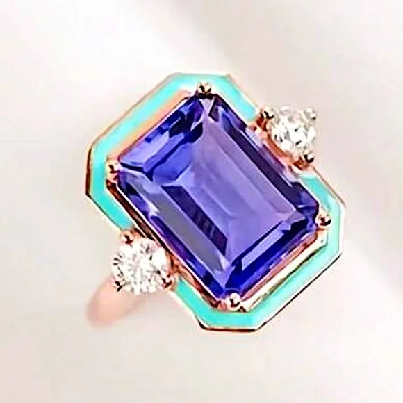 Gold Art Deco Blue Sapphire Ring - Picture 3 of 9